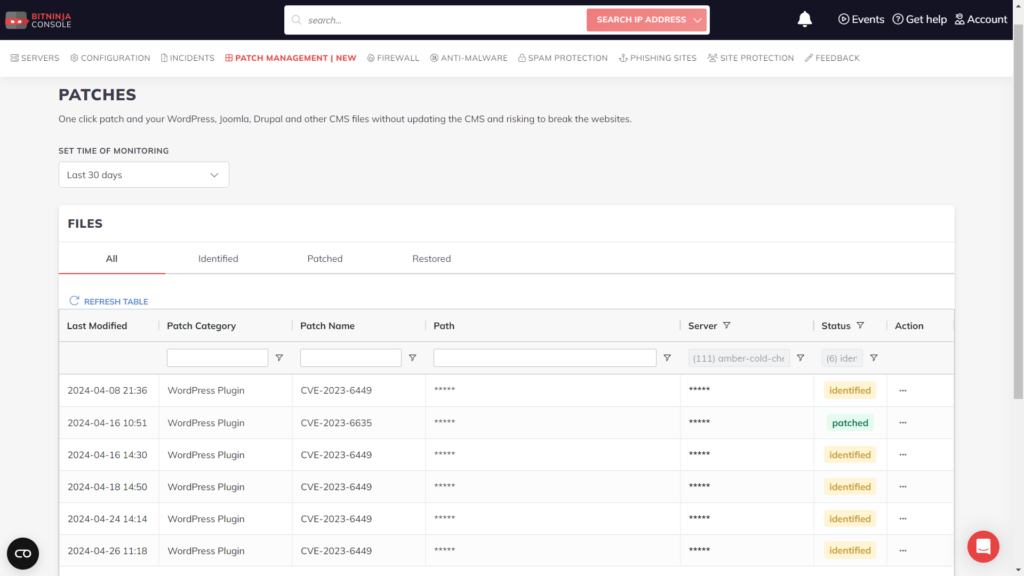 BitNinja patch management module